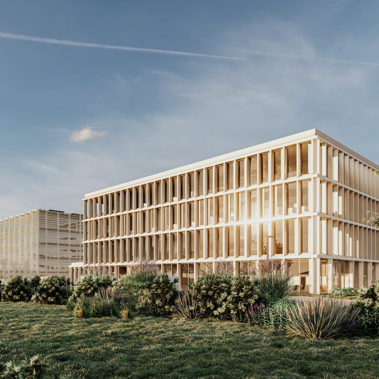 Verwaltungsgebäude und Hochgarage Unternehmen Krieger, Bubenheimer Bann in Koblenz - Visualisierung.