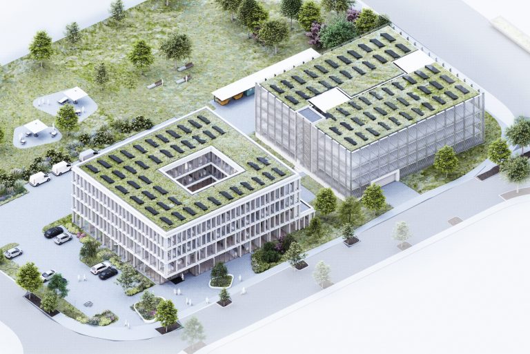 Visualisierung Verwaltungsgebäude und Hochgarage Bubenheimer Bann in Koblenz.