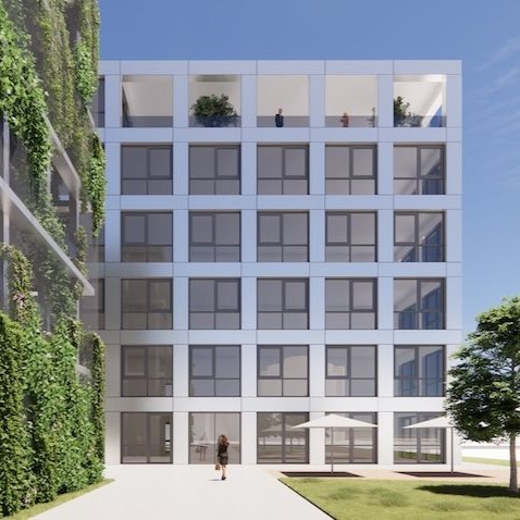 Bürogebäude Bechtle AG mit Parkhaus und Lager in Sankt Augustin - Visualisierung.